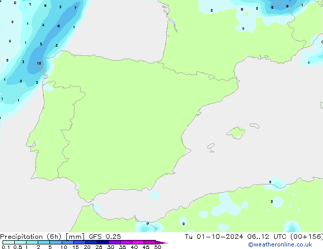 Z500/Rain (+SLP)/Z850 GFS 0.25 mar 01.10.2024 12 UTC