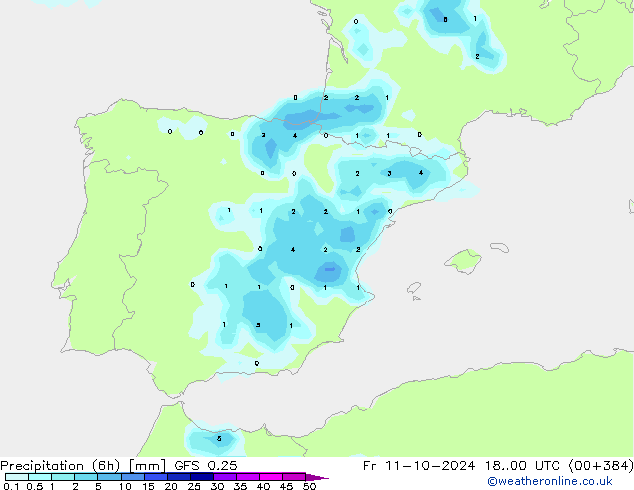 Z500/Rain (+SLP)/Z850 GFS 0.25 ven 11.10.2024 00 UTC