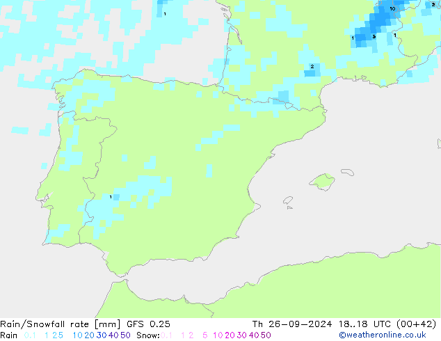 Rain/Snowfall rate GFS 0.25 czw. 26.09.2024 18 UTC