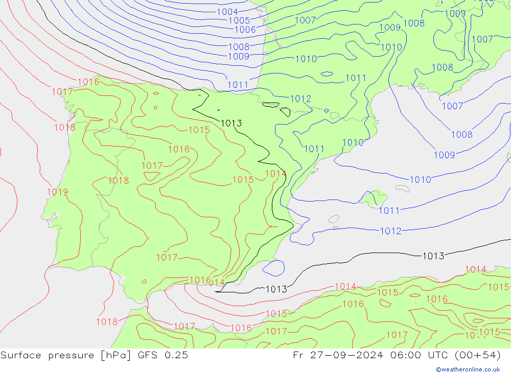 приземное давление GFS 0.25 пт 27.09.2024 06 UTC