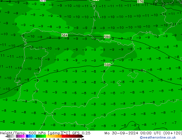 Z500/Rain (+SLP)/Z850 GFS 0.25 Po 30.09.2024 00 UTC