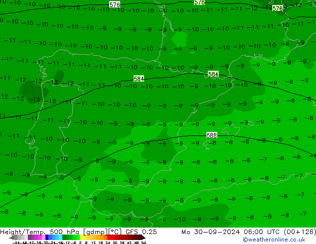 Height/Temp. 500 hPa GFS 0.25 lun 30.09.2024 06 UTC