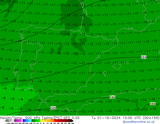 Z500/Rain (+SLP)/Z850 GFS 0.25 mar 01.10.2024 12 UTC