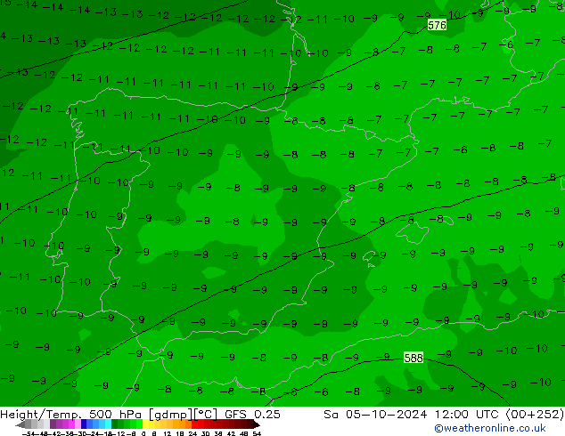 Z500/Rain (+SLP)/Z850 GFS 0.25 Sa 05.10.2024 12 UTC