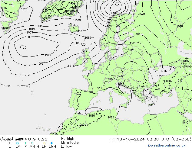 Cloud layer GFS 0.25  10.10.2024 00 UTC