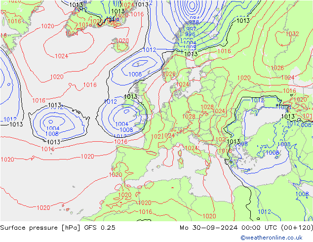 Pressione al suolo GFS 0.25 lun 30.09.2024 00 UTC