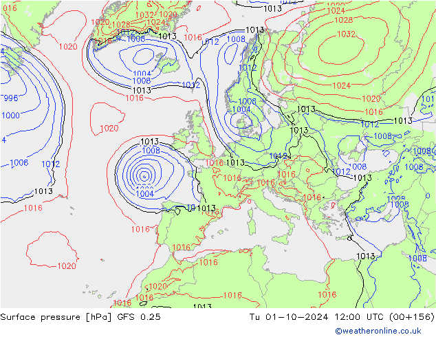 Pressione al suolo GFS 0.25 mar 01.10.2024 12 UTC