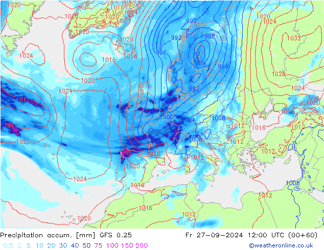 Precipitation accum. GFS 0.25 ven 27.09.2024 12 UTC