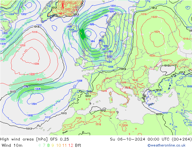 High wind areas GFS 0.25 Dom 06.10.2024 00 UTC