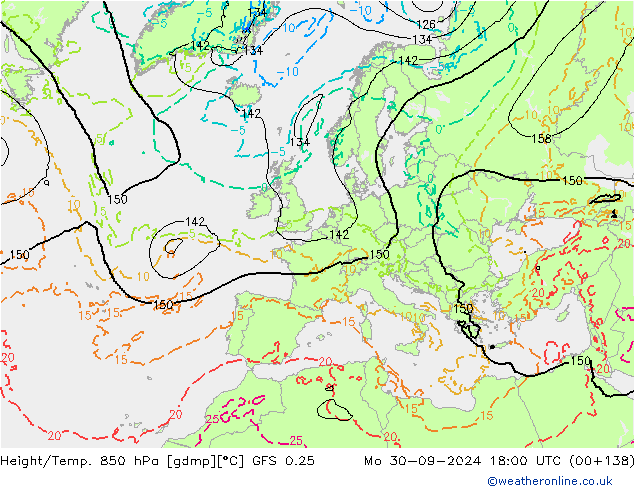 Height/Temp. 850 hPa GFS 0.25 Mo 30.09.2024 18 UTC