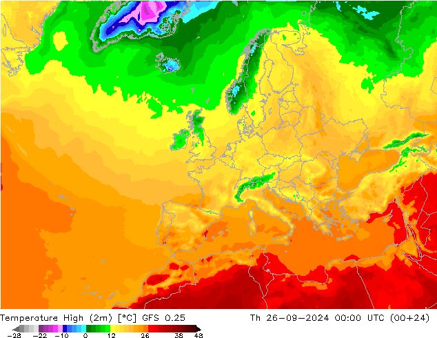 Max.temperatuur (2m) GFS 0.25 do 26.09.2024 00 UTC