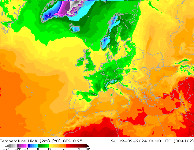 Temperature High (2m) GFS 0.25 Su 29.09.2024 06 UTC