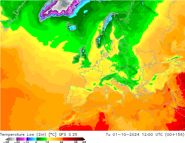 Temp. minima (2m) GFS 0.25 mar 01.10.2024 12 UTC