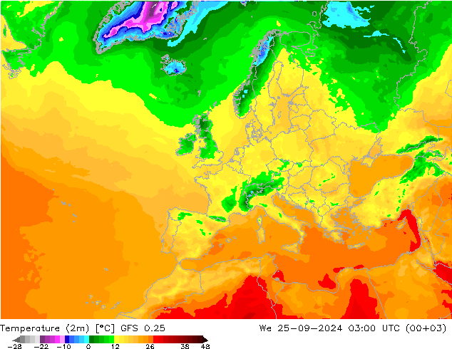 карта температуры GFS 0.25 ср 25.09.2024 03 UTC