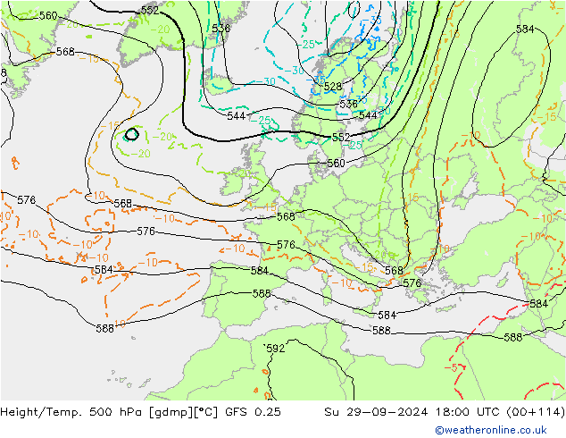 Z500/Rain (+SLP)/Z850 GFS 0.25  29.09.2024 18 UTC