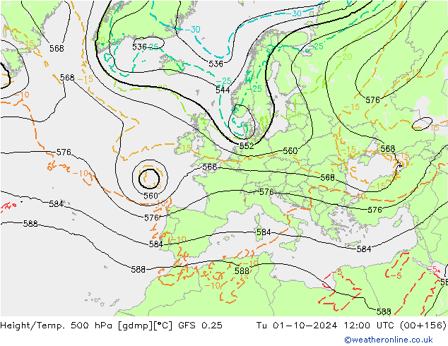 Z500/Regen(+SLP)/Z850 GFS 0.25 di 01.10.2024 12 UTC