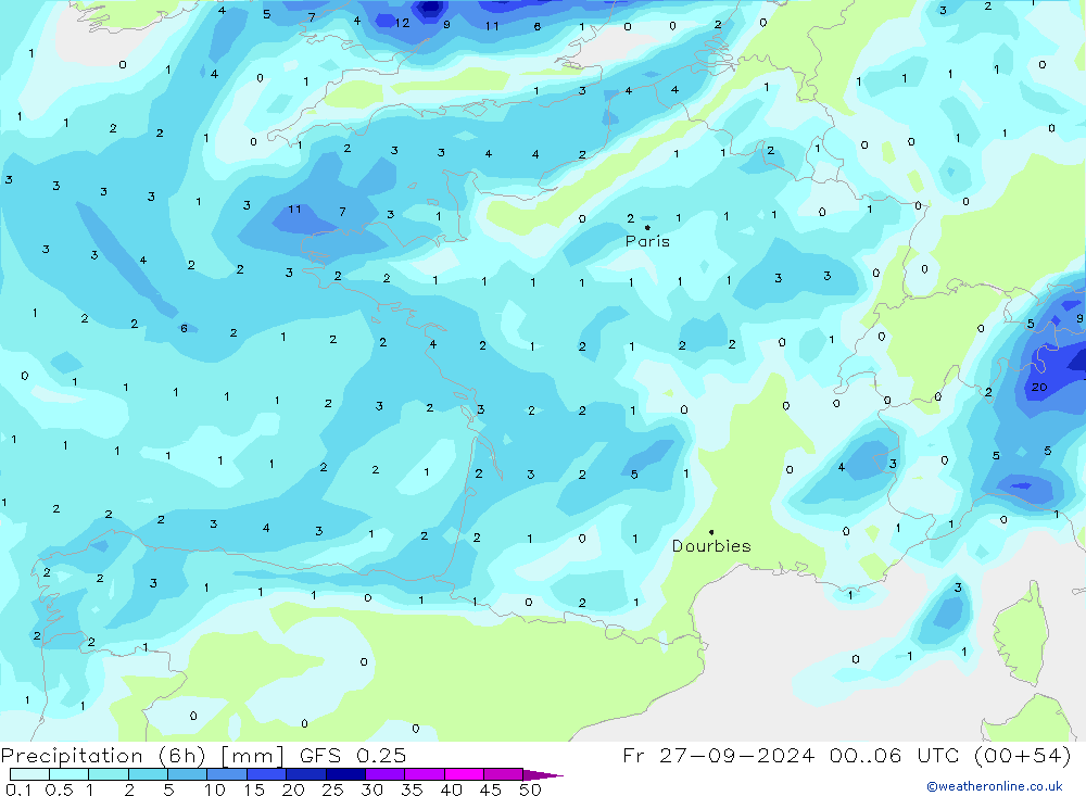 Z500/Rain (+SLP)/Z850 GFS 0.25 ven 27.09.2024 06 UTC