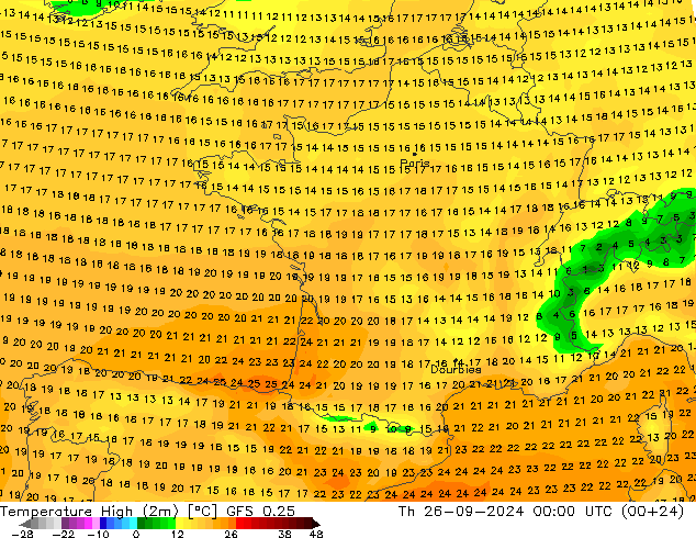 Höchstwerte (2m) GFS 0.25 Do 26.09.2024 00 UTC