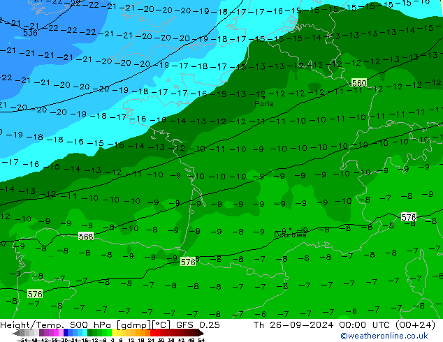 Z500/Rain (+SLP)/Z850 GFS 0.25 Th 26.09.2024 00 UTC