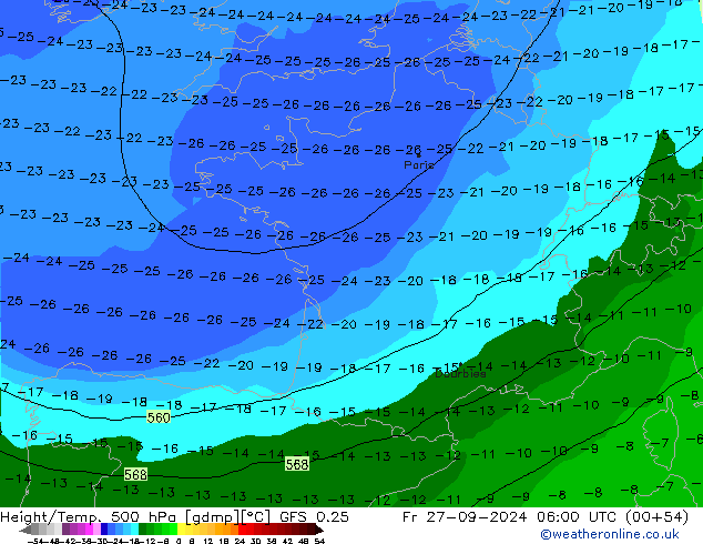 Z500/Rain (+SLP)/Z850 GFS 0.25 Fr 27.09.2024 06 UTC