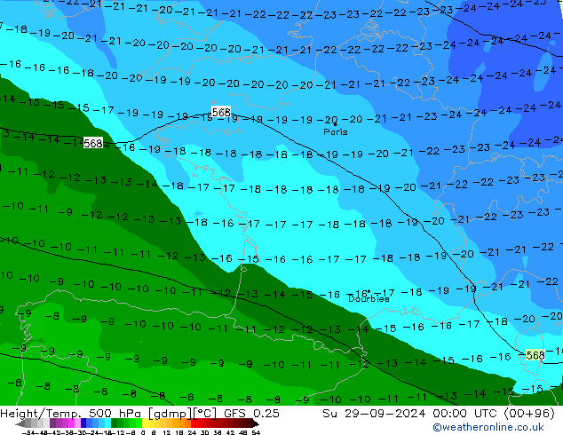 Height/Temp. 500 hPa GFS 0.25 Dom 29.09.2024 00 UTC