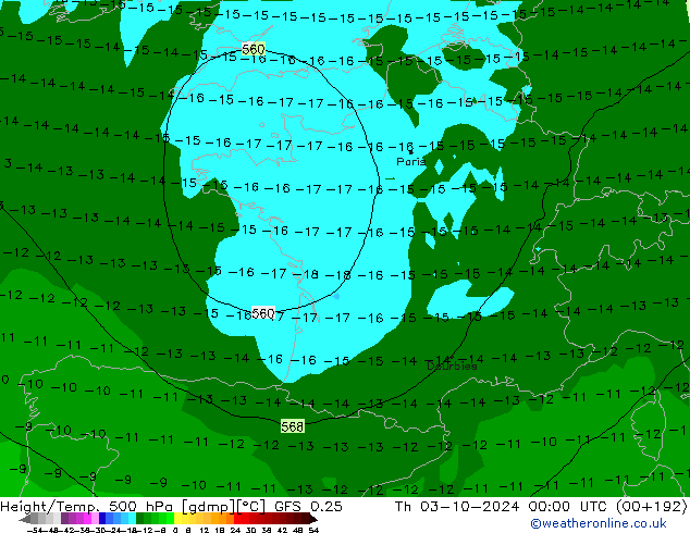 Z500/Rain (+SLP)/Z850 GFS 0.25 czw. 03.10.2024 00 UTC