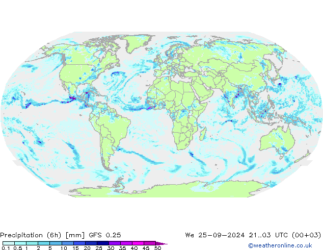 Z500/Rain (+SLP)/Z850 GFS 0.25 We 25.09.2024 03 UTC