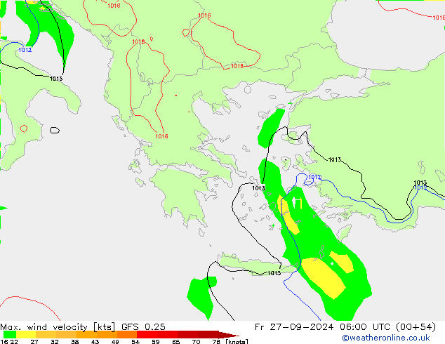 Max. wind velocity GFS 0.25 Fr 27.09.2024 06 UTC