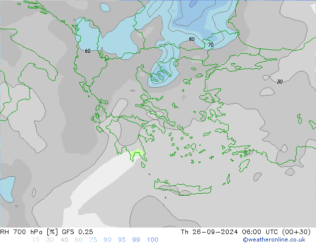 RH 700 hPa GFS 0.25 gio 26.09.2024 06 UTC