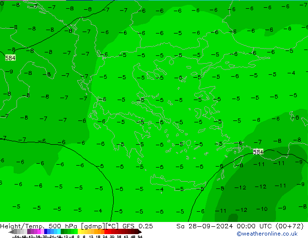 Z500/Yağmur (+YB)/Z850 GFS 0.25 Cts 28.09.2024 00 UTC