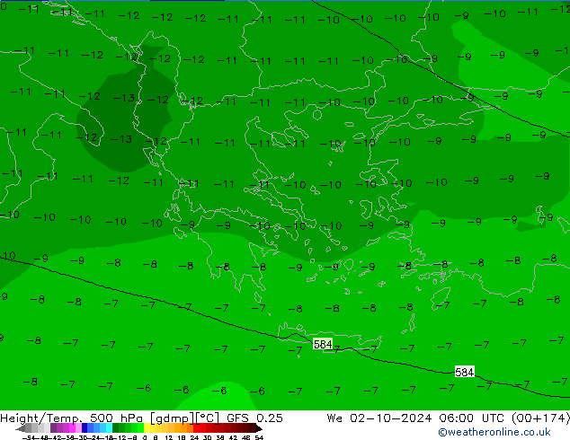 Z500/Rain (+SLP)/Z850 GFS 0.25 śro. 02.10.2024 06 UTC