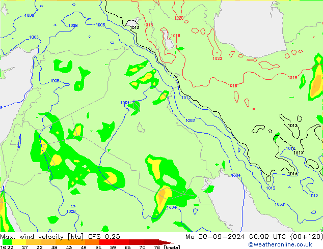 Max. wind velocity GFS 0.25 Mo 30.09.2024 00 UTC