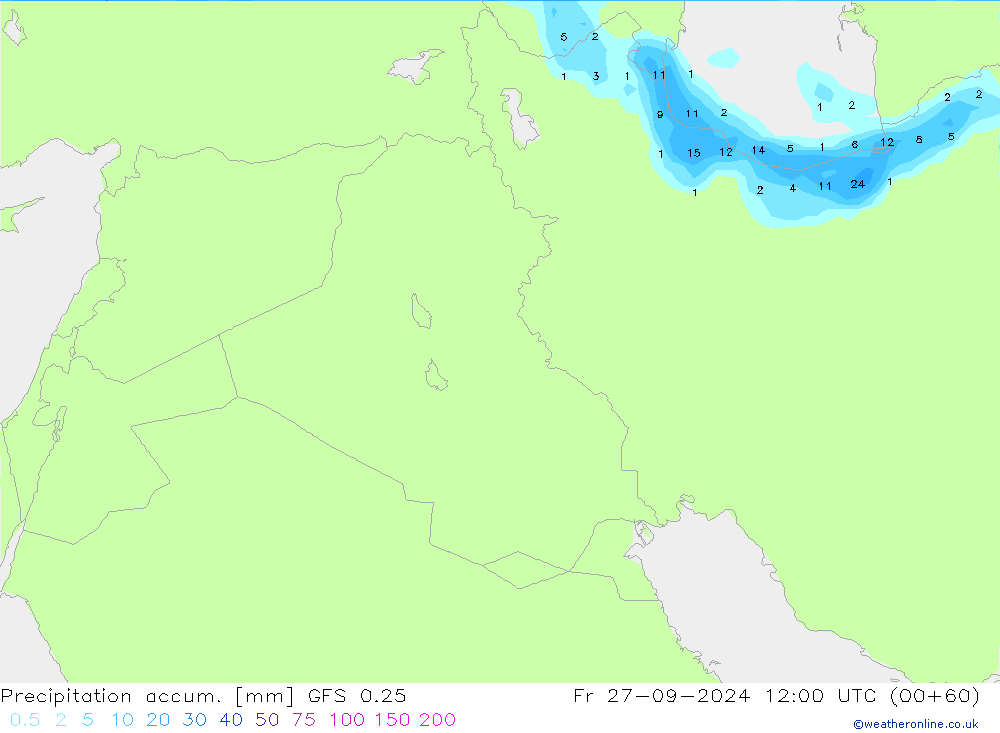 Precipitation accum. GFS 0.25 Fr 27.09.2024 12 UTC