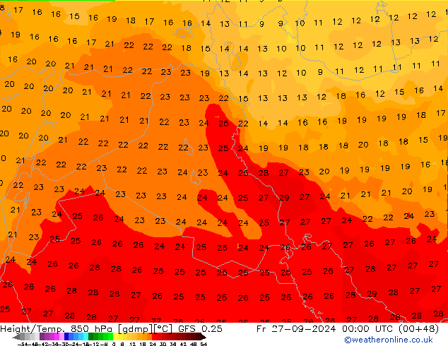 Z500/Rain (+SLP)/Z850 GFS 0.25 ven 27.09.2024 00 UTC