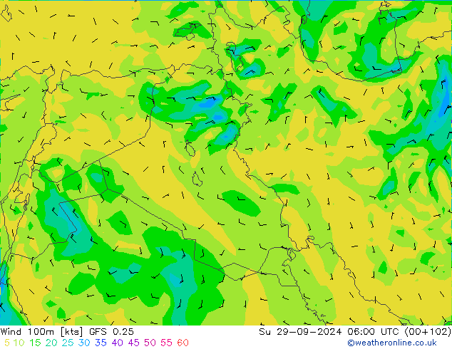 Wind 100m GFS 0.25 zo 29.09.2024 06 UTC