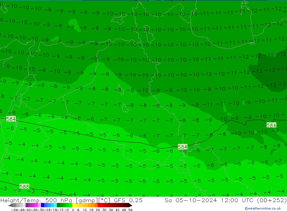 Z500/Rain (+SLP)/Z850 GFS 0.25 sab 05.10.2024 12 UTC