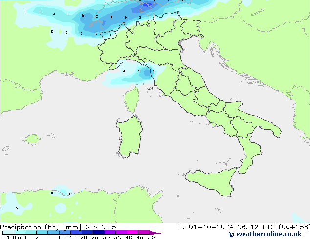 Z500/Rain (+SLP)/Z850 GFS 0.25 mar 01.10.2024 12 UTC