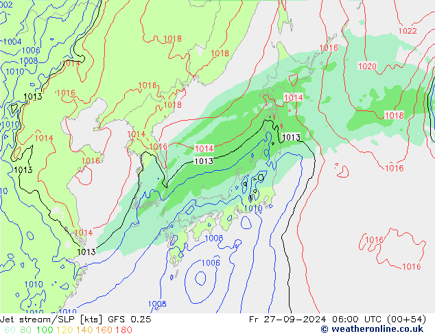 Jet stream/SLP GFS 0.25 Fr 27.09.2024 06 UTC