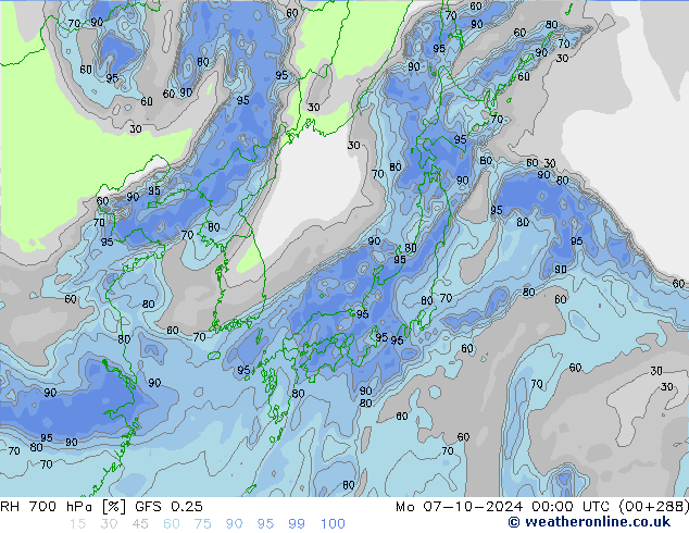 Humidité rel. 700 hPa GFS 0.25 lun 07.10.2024 00 UTC