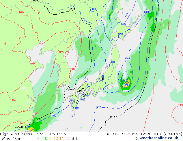 High wind areas GFS 0.25 mar 01.10.2024 12 UTC