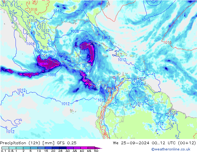 Precipitation (12h) GFS 0.25 St 25.09.2024 12 UTC