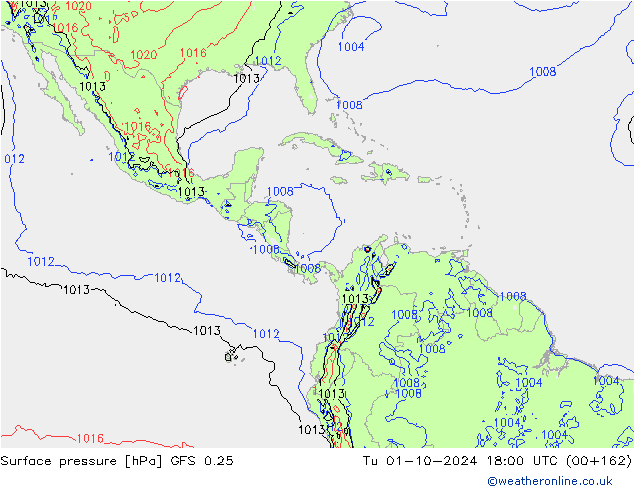 Luchtdruk (Grond) GFS 0.25 di 01.10.2024 18 UTC