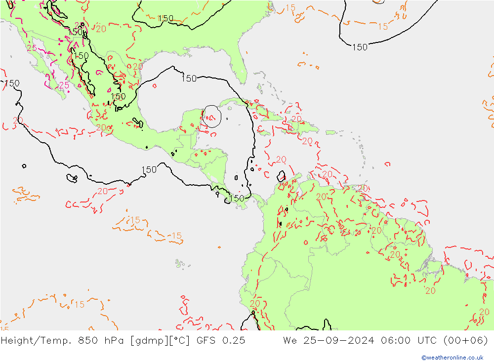 Z500/Yağmur (+YB)/Z850 GFS 0.25 Çar 25.09.2024 06 UTC