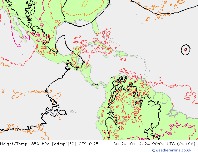 Z500/Yağmur (+YB)/Z850 GFS 0.25 Paz 29.09.2024 00 UTC