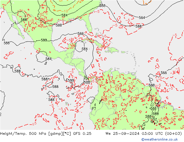 Z500/Rain (+SLP)/Z850 GFS 0.25 We 25.09.2024 03 UTC