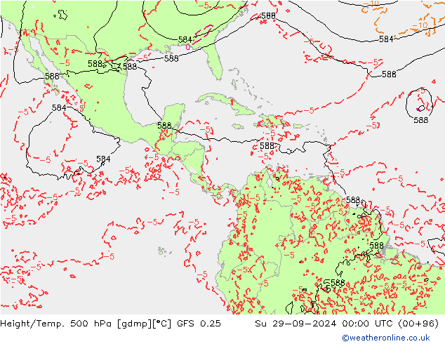 Z500/Yağmur (+YB)/Z850 GFS 0.25 Paz 29.09.2024 00 UTC