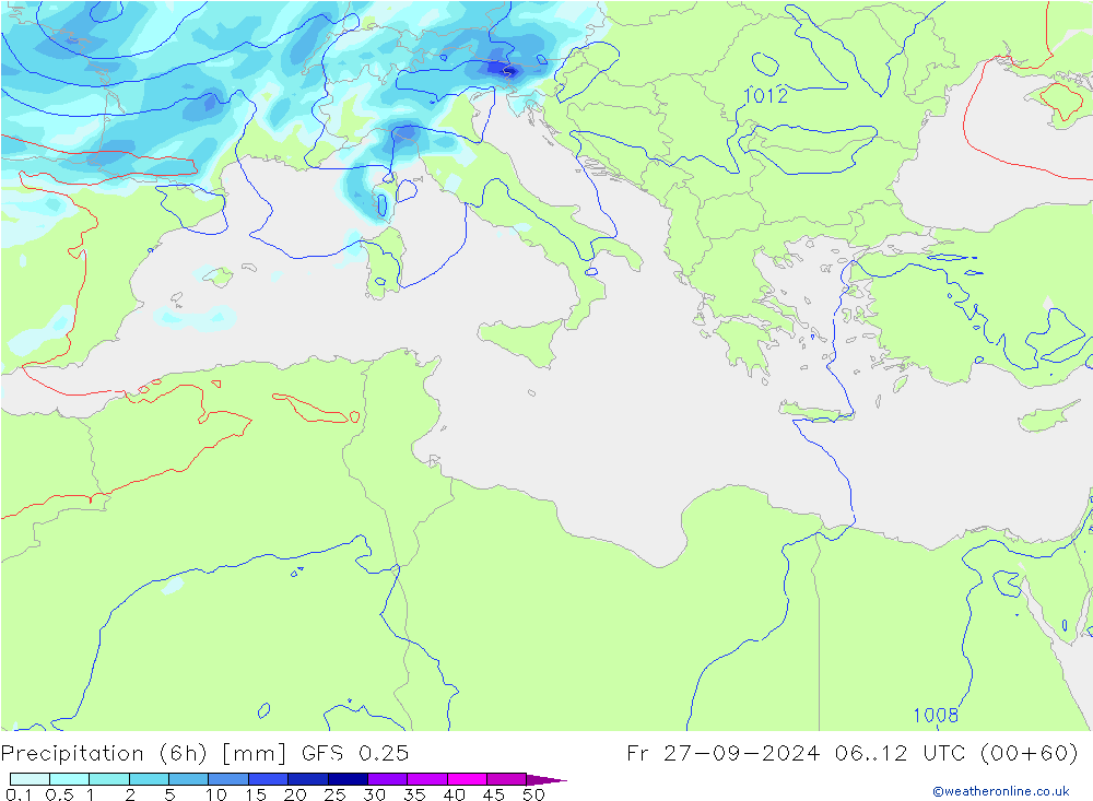 Z500/Rain (+SLP)/Z850 GFS 0.25 Sex 27.09.2024 12 UTC