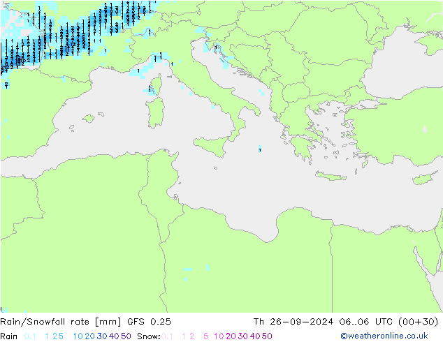 Rain/Snowfall rate GFS 0.25 Th 26.09.2024 06 UTC