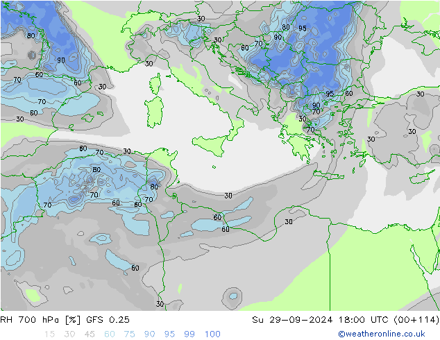 RV 700 hPa GFS 0.25 zo 29.09.2024 18 UTC