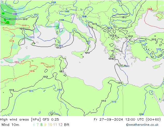 Windvelden GFS 0.25 vr 27.09.2024 12 UTC